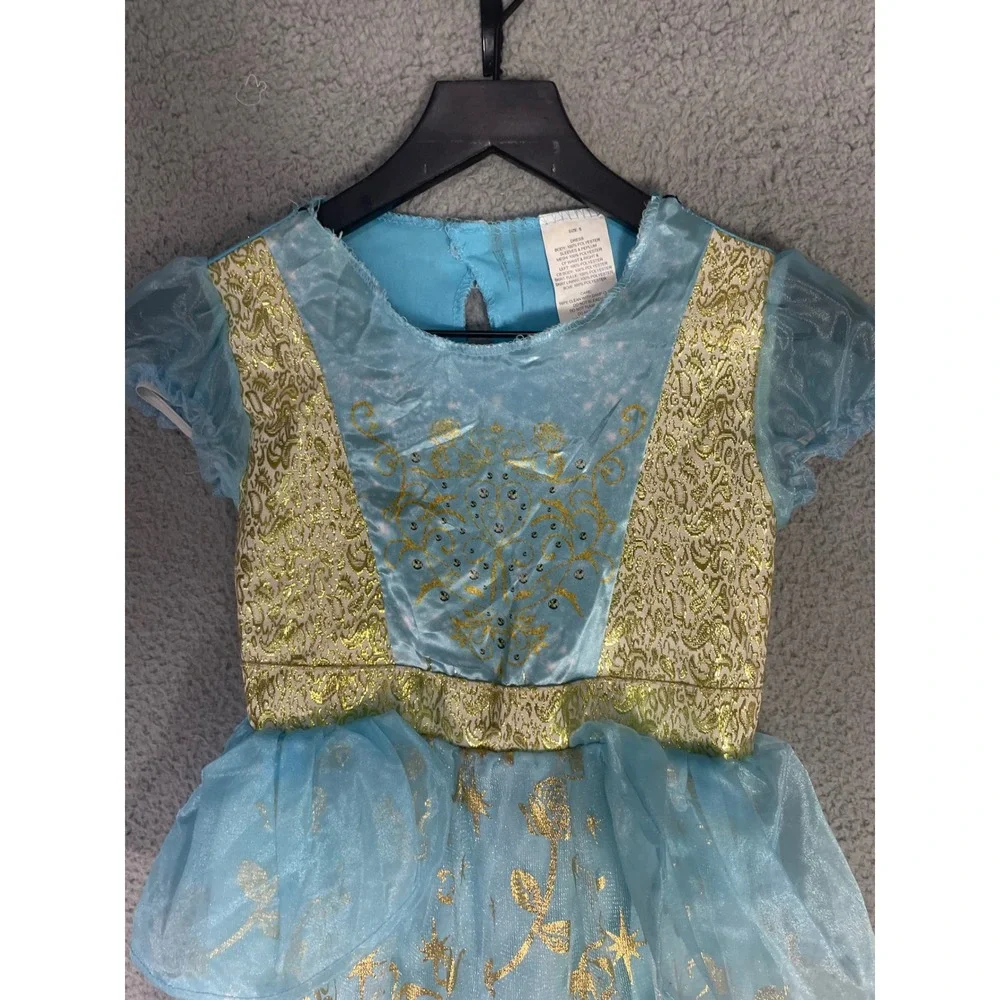 Disney Princess Cinderella Blue Gold Glitter Dress Up Costume Girls Size Small